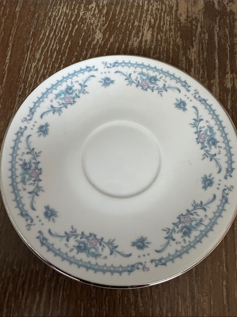 EKCO International Fine Chine Porcelain Saucer with Blue Floral Trim